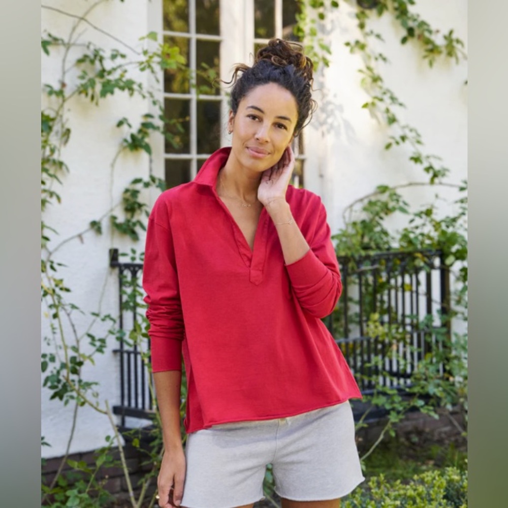 Frank & Eileen Patrick Red Popover Henley Top Heritage Jersey Size S